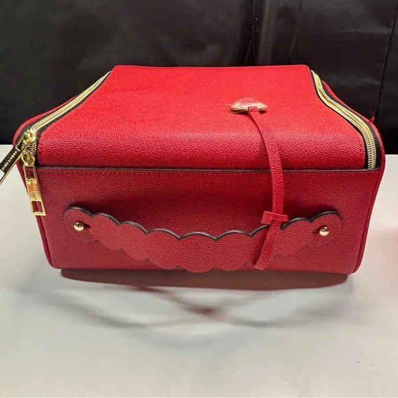 2 Estee Lauder Bags Double Train Case Red Velvet Professional Hard Zipper Bow - Picture 10 of 16